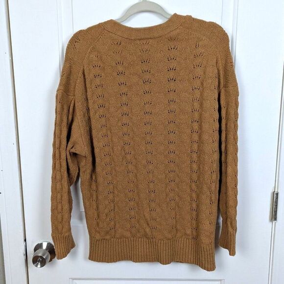 STAUD | Tan Eyelet Knit Button Front Cardigan Sweater Size Medium - Picture 3 of 10